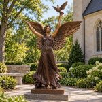 Life Size Bronze Angel with Dove Statue