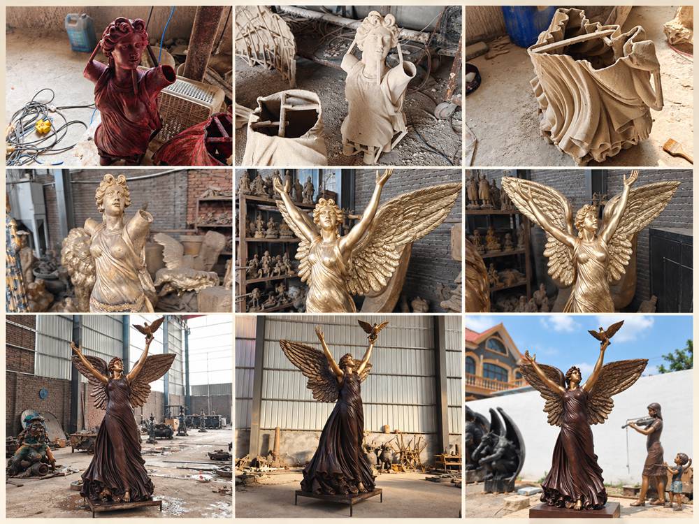 Life Size Bronze Angel with Dove Statue produce