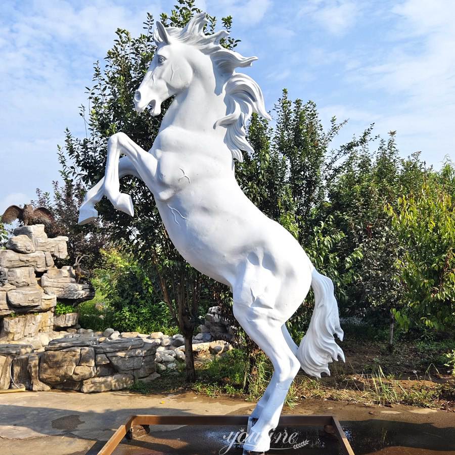 YouFine White bronze rearing horse sculpture