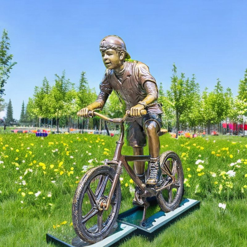 Life Size Bronze Children Statue School Boy Biking Adventures Factory Wholesale - Bronze Children Statues - 3
