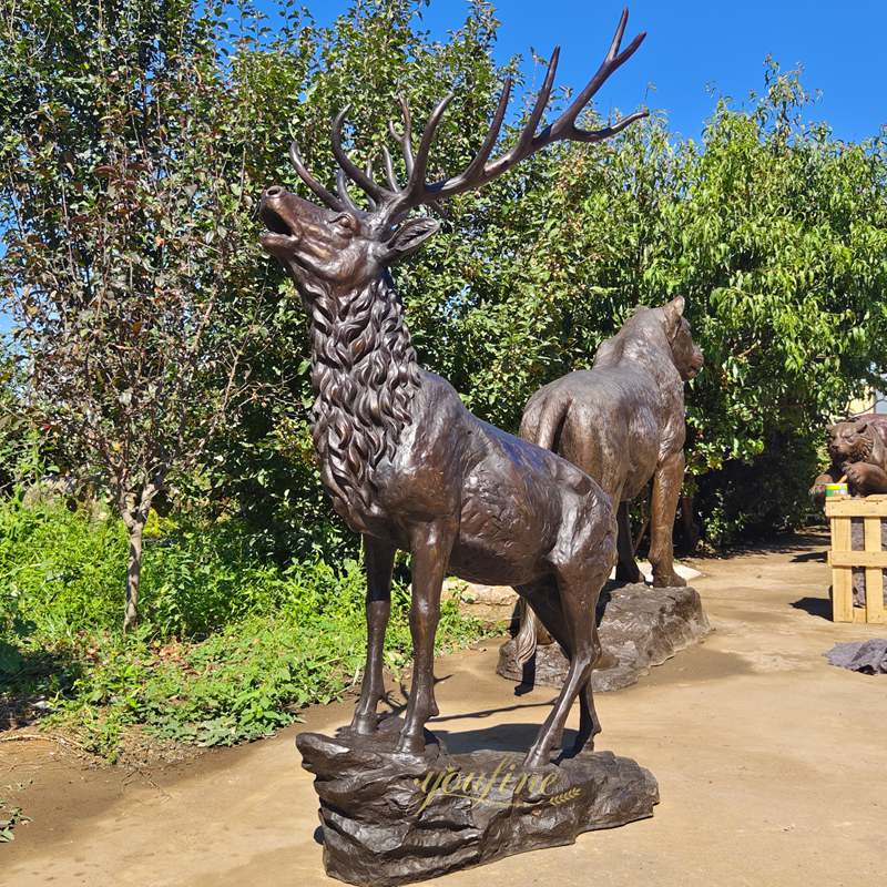 Climbing Mountain Bronze Stag Statue BOKK-269 - Bronze Deer Sculpture - 4