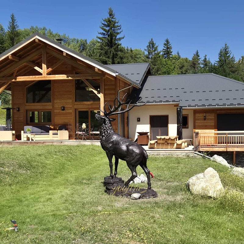 Climbing Mountain Bronze Stag Statue BOKK-269 - Bronze Deer Sculpture - 7