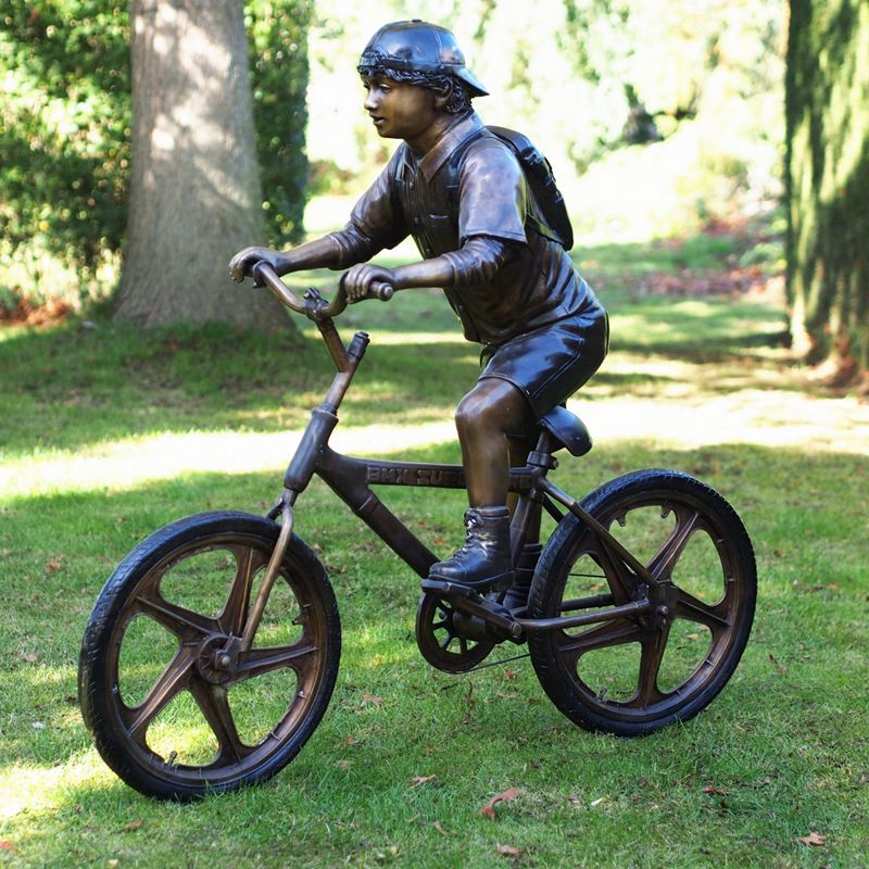 Life Size Bronze Children Statue School Boy Biking Adventures Factory Wholesale - Bronze Children Statues - 5