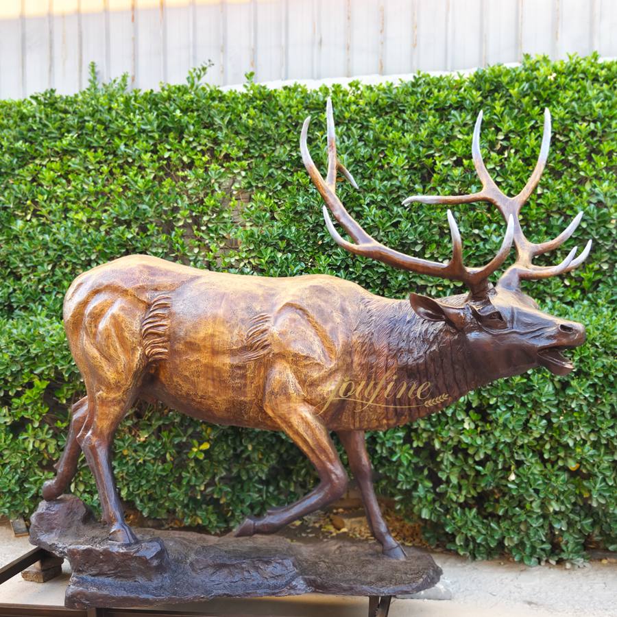 Go Down the Mountain Outdoor Elk Statue BOKK-265 - Bronze Deer Sculpture - 2 lifesize Go Down the Mountain Outdoor Elk Statue