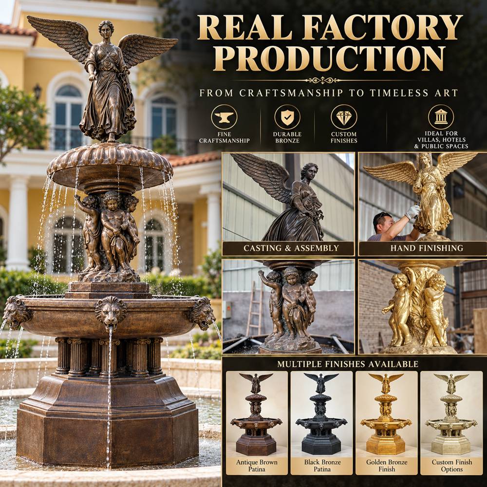 production of Large Outdoor Bronze Angel Water Fountain