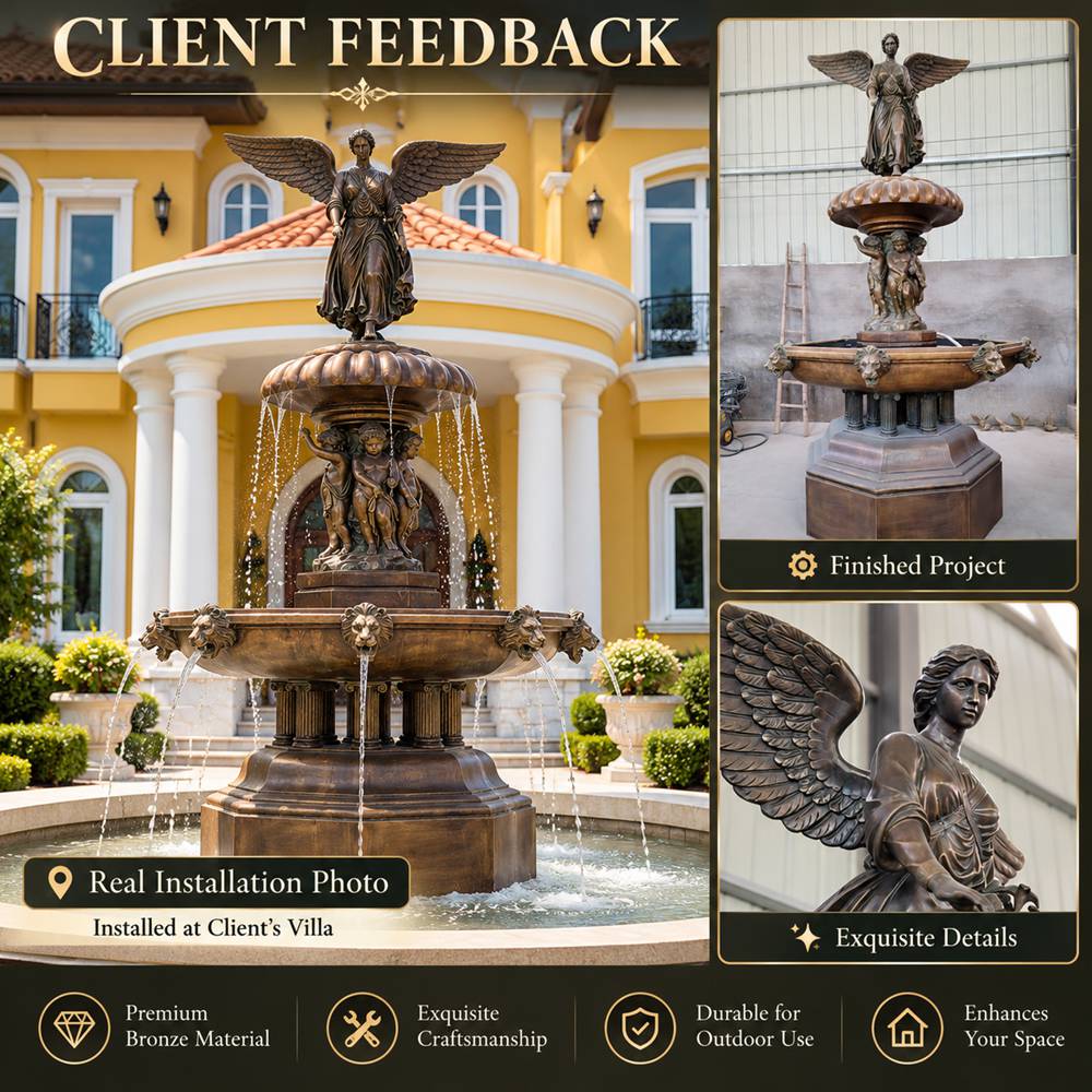 client feedback of Large Outdoor Bronze Angel Water Fountain