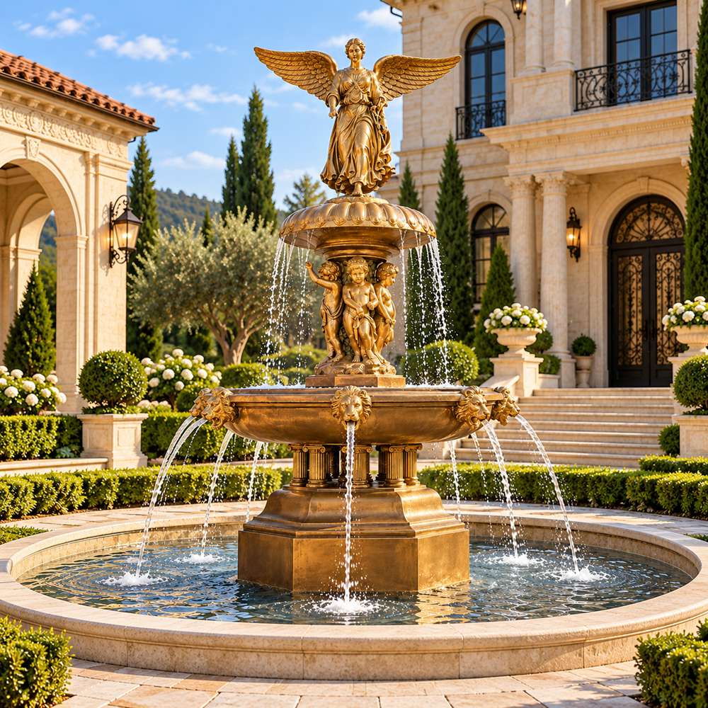 golden Large Outdoor Bronze Angel Water Fountain