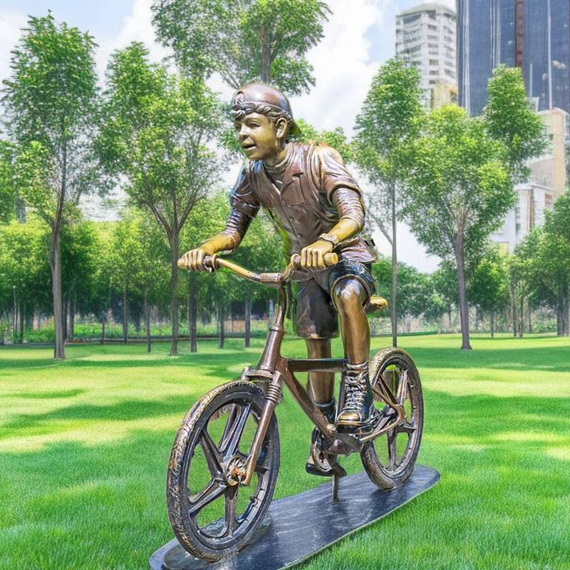 Life Size Bronze Children Statue School Boy Biking Adventures Factory Wholesale - Bronze Children Statues - 2