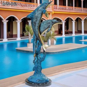 Bronze Life Size Garden Dolphin Statues Swimming Pool Decoration