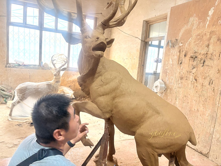 Buy Full Size Bronze Roaring Elk Statue BOKK-273 - Bronze Deer Sculpture - 7 modifying elk statue clay model art