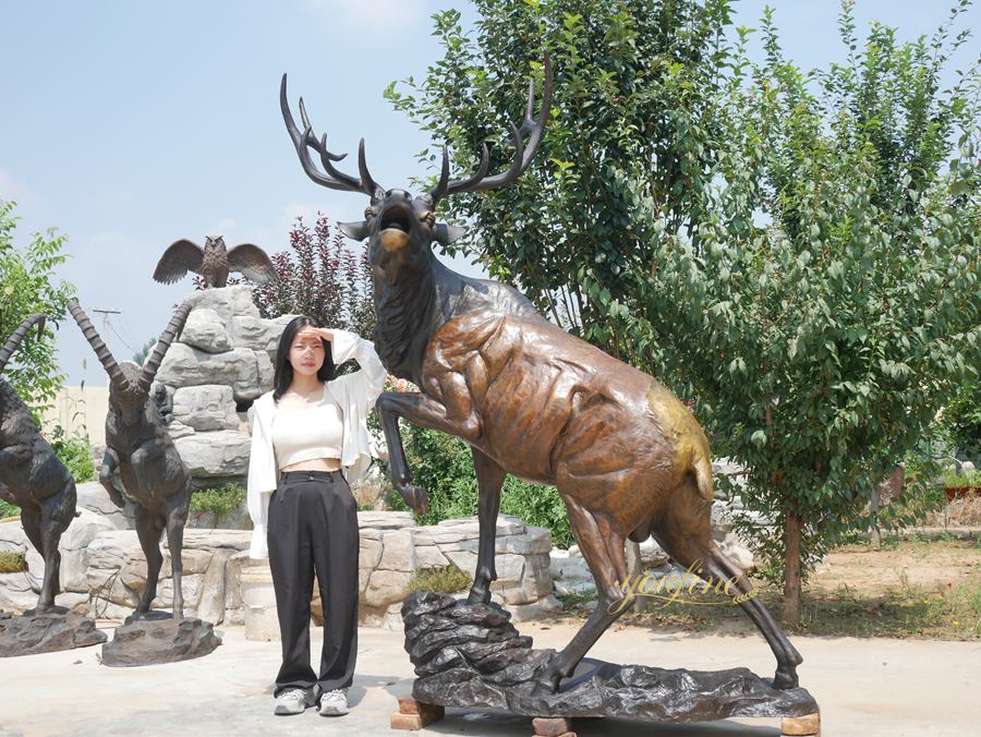 Buy Full Size Bronze Roaring Elk Statue BOKK-273 - Bronze Deer Sculpture - 8 realistic large Bronze Roaring Elk with young girl