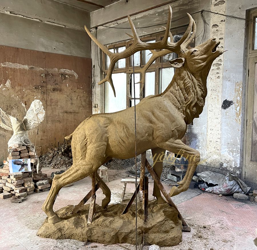 Buy Full Size Bronze Roaring Elk Statue BOKK-273 - Bronze Deer Sculpture - 3 large roaring elk statue clay model
