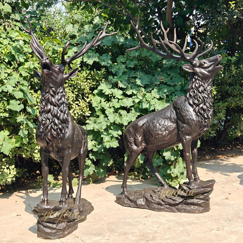 two black Climbing Mountain Bronze Stag Statue