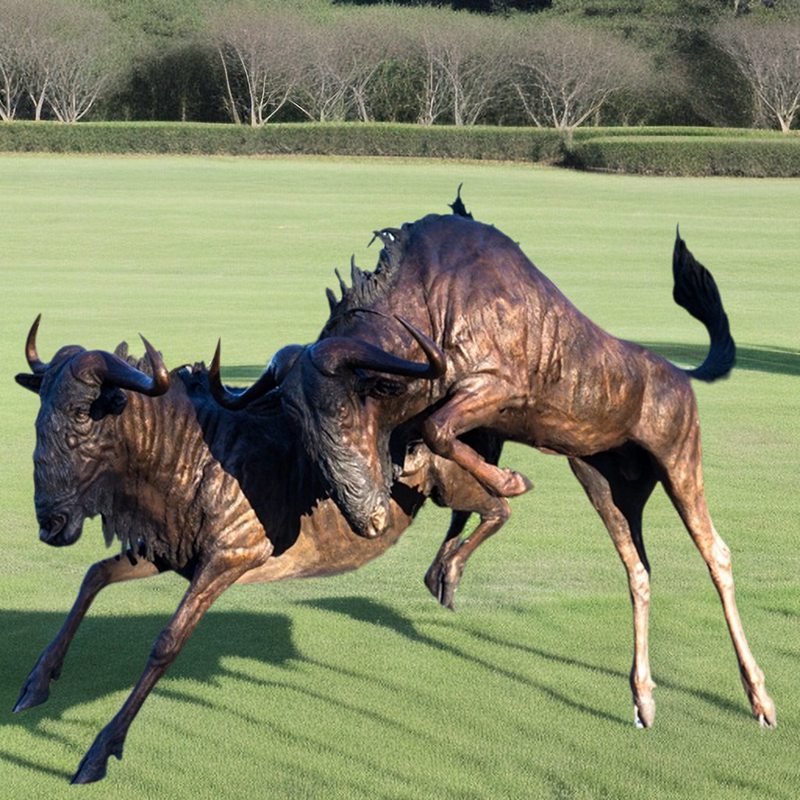 Lifesize Leaping Bronze Wildebeest Statue African Wildlife Art for Sale - Bronze Wildlife Sculpture - 2