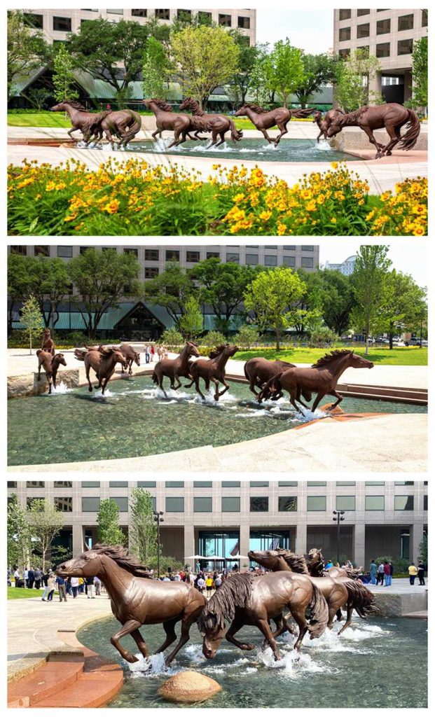 Mustangs of Las Colinas Bronze Running Horse Water Fountain Williams Square Decor - Bronze Animal Fountain - 10