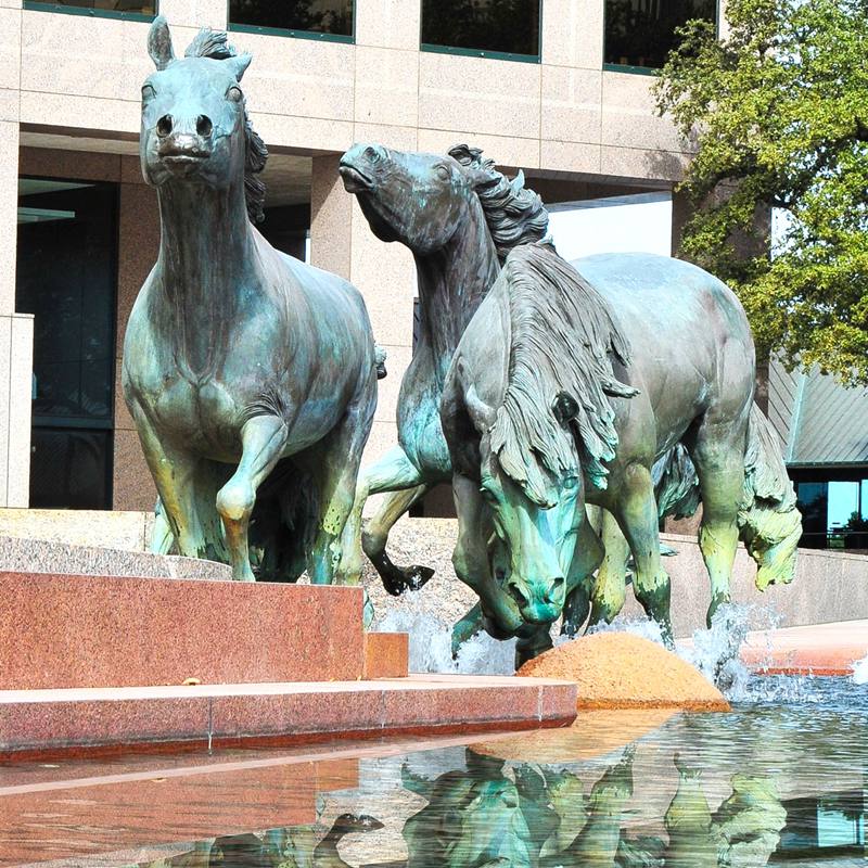 Mustangs of Las Colinas Bronze Running Horse Water Fountain Williams Square Decor - Bronze Animal Fountain - 1