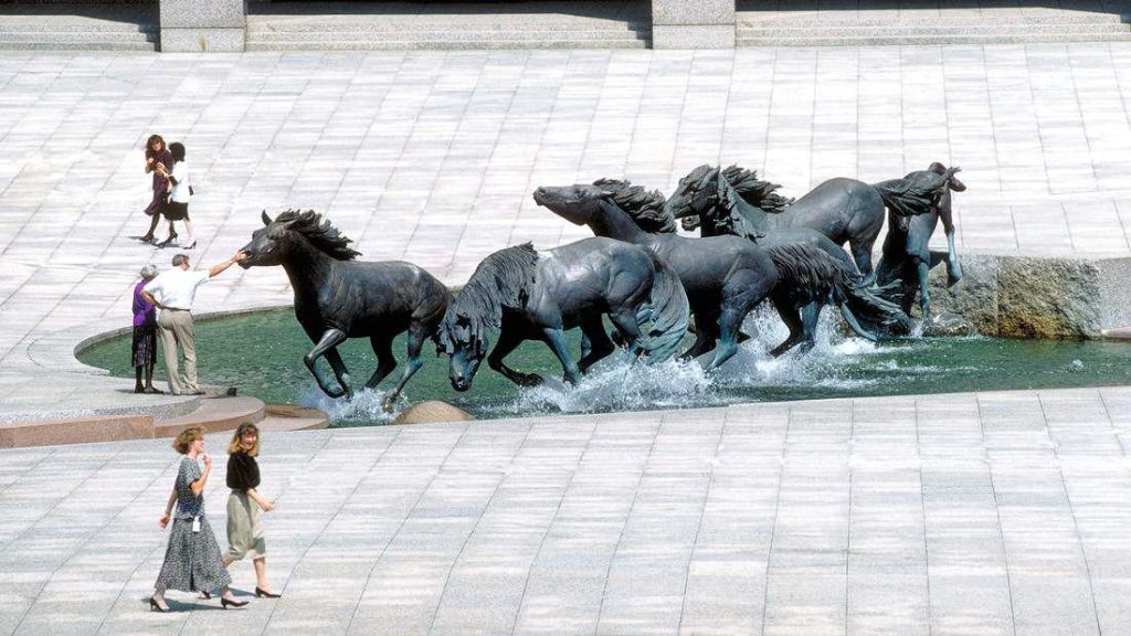 Mustangs of Las Colinas Bronze Running Horse Water Fountain Williams Square Decor - Bronze Animal Fountain - 9