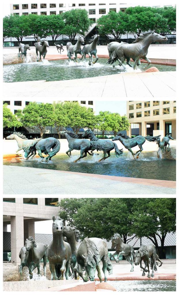 Mustangs of Las Colinas Bronze Running Horse Water Fountain Williams Square Decor - Bronze Animal Fountain - 12