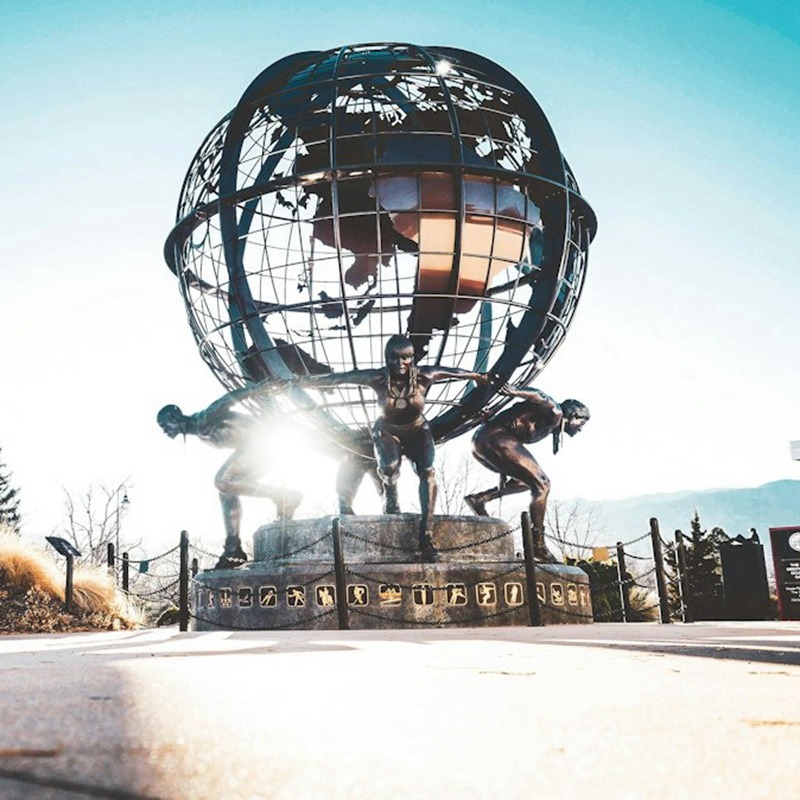 Giant Bronze globe statue Olympic Strength Training Center Decor - University & School Sculpture - 2