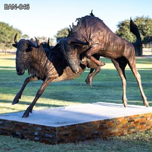Lifesize Leaping Bronze Wildebeest Statue African Wildlife Art for Sale