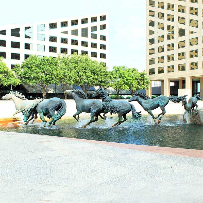 Mustangs of Las Colinas Bronze Running Horse Water Fountain Williams Square Decor - Bronze Animal Fountain - 4