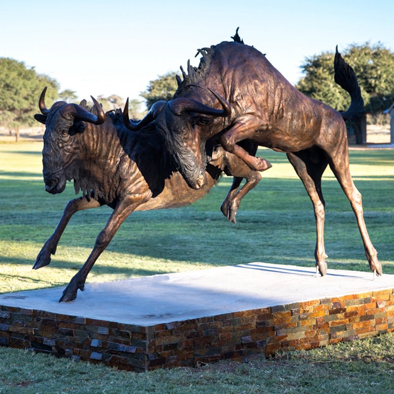 Lifesize Leaping Bronze Wildebeest Statue African Wildlife Art for Sale - Bronze Wildlife Sculpture - 1