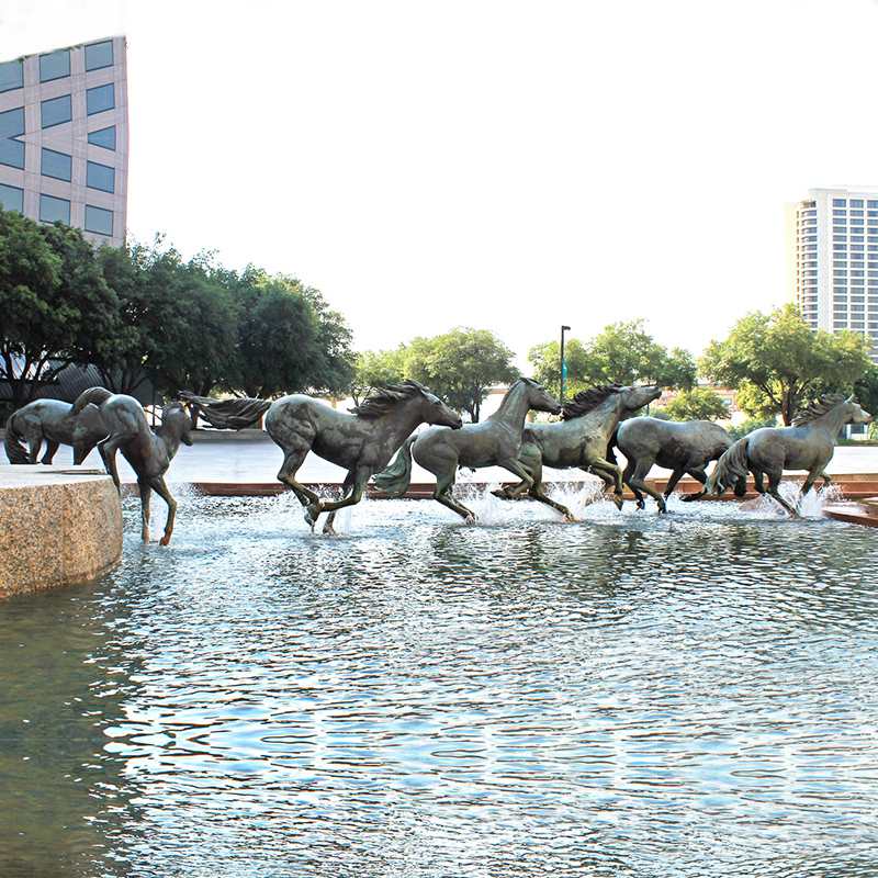Mustangs of Las Colinas Bronze Running Horse Water Fountain Williams Square Decor - Bronze Animal Fountain - 2