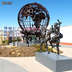 Giant Bronze globe statue Olympic Strength Training Center Decor