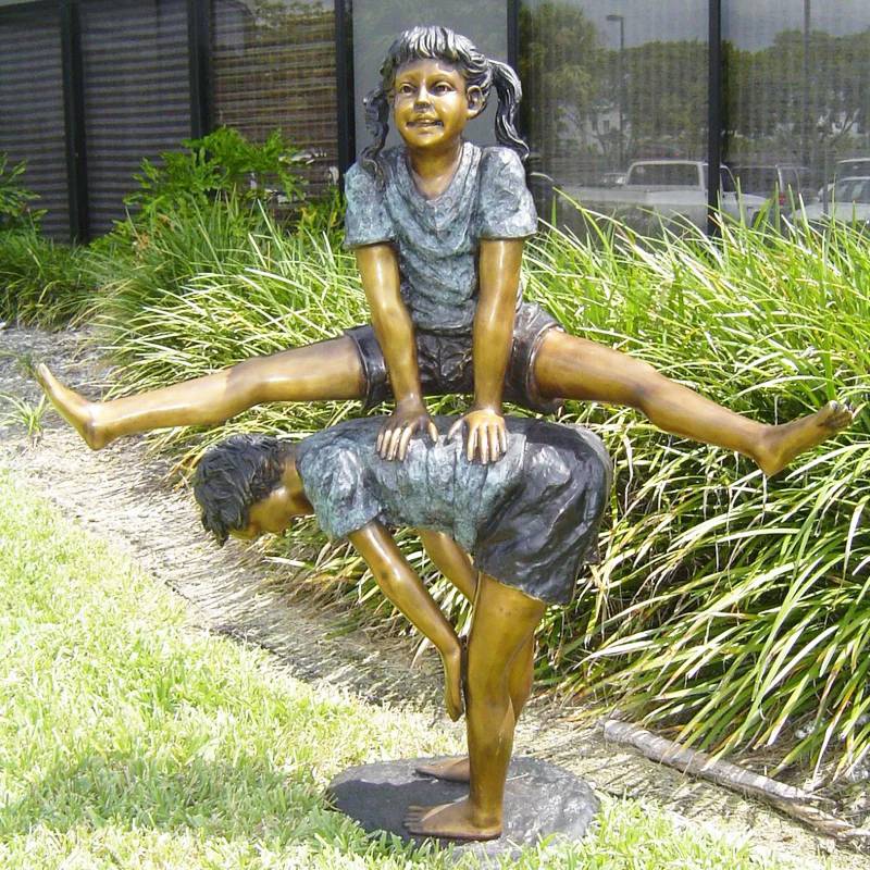 Children's Bronze Sports Boy and Girl Leapfrog Statues Playing Vault Art - Bronze Children Statues - 5