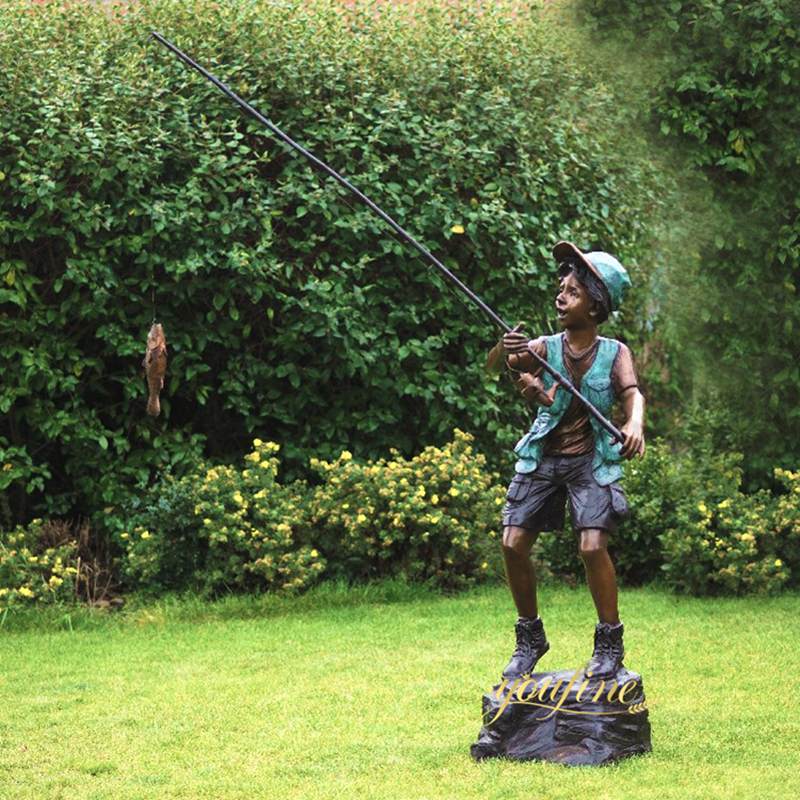 Life Size Garden Bronze Boy Fishing Statue Factory Supplier - Bronze Children Statues - 1