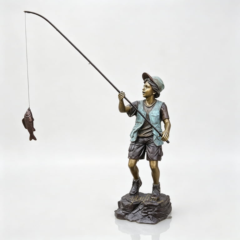Bronze Boy Fishing Statue