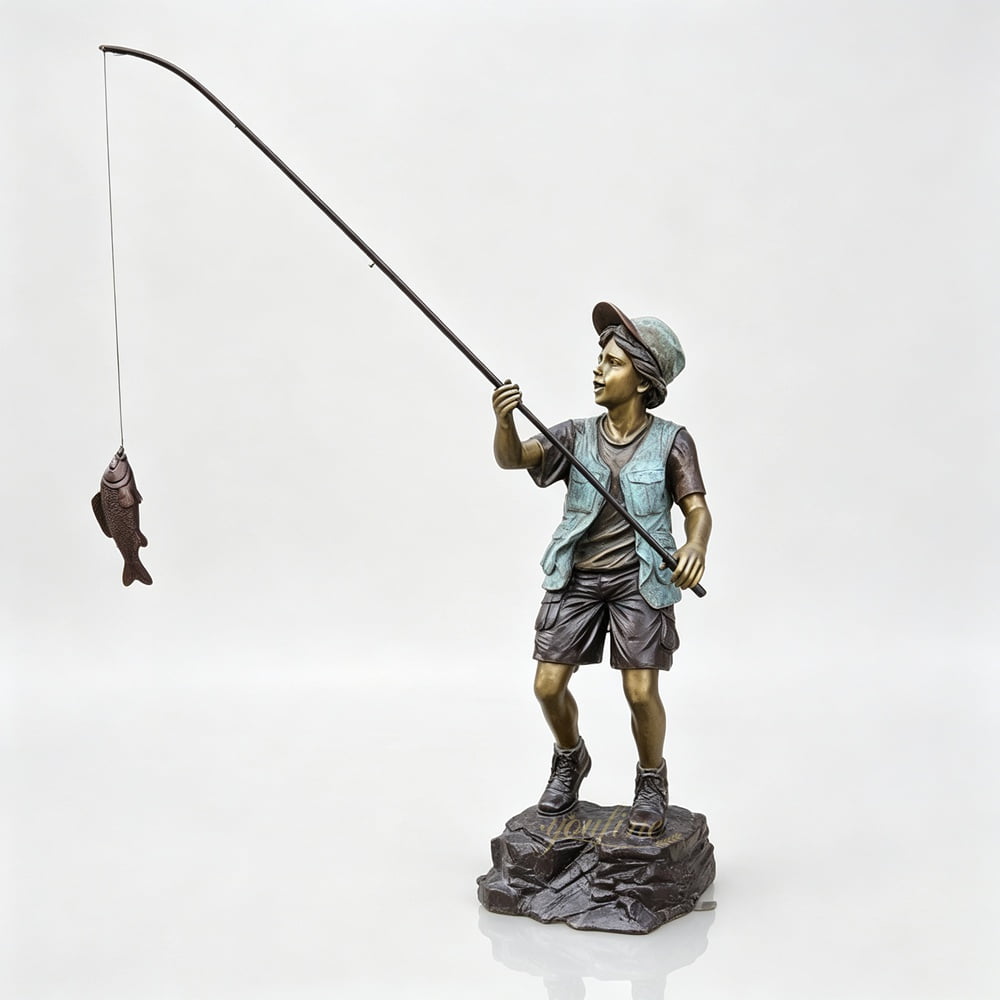 Life Size Garden Bronze Boy Fishing Statue BOK1-096