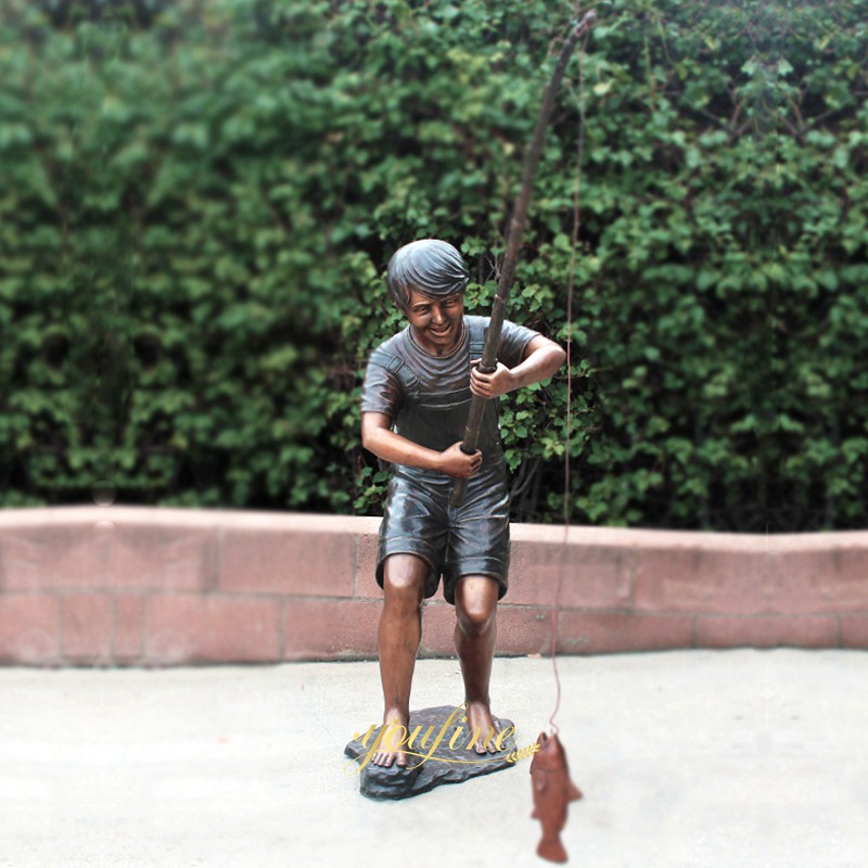 Life Size Garden Bronze Boy Fishing Statue Factory Supplier - Bronze Children Statues - 2