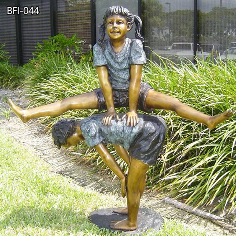 Bronze Sports Boy and Girl Leapfrog Statues