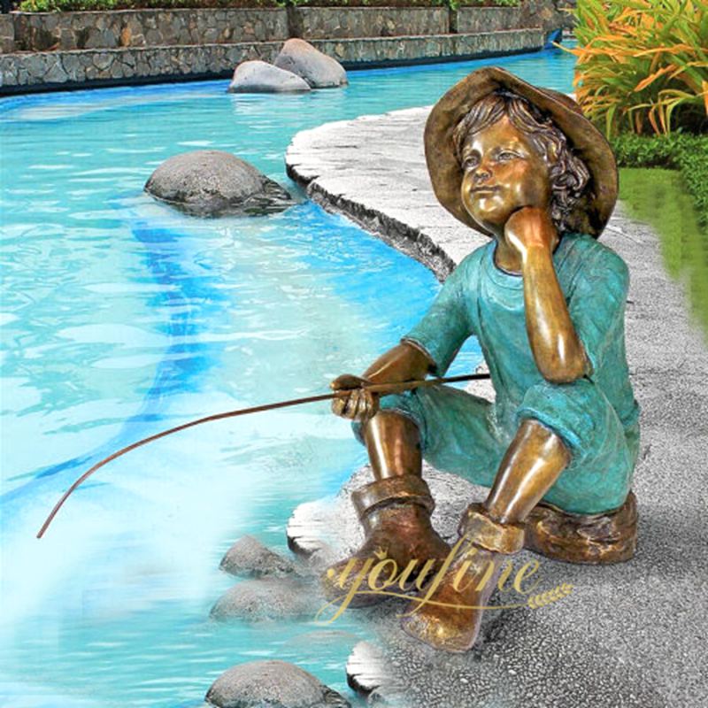 Life Size Garden Bronze Boy Fishing Statue Factory Supplier - Bronze Children Statues - 4