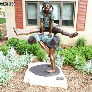 Children’s Bronze Sports Boy and Girl Leapfrog Statues Playing Vault Art