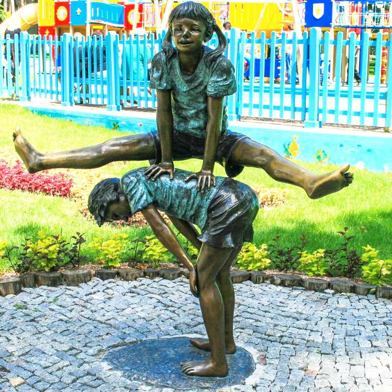 Children's Bronze Sports Boy and Girl Leapfrog Statues Playing Vault Art - Bronze Children Statues - 3