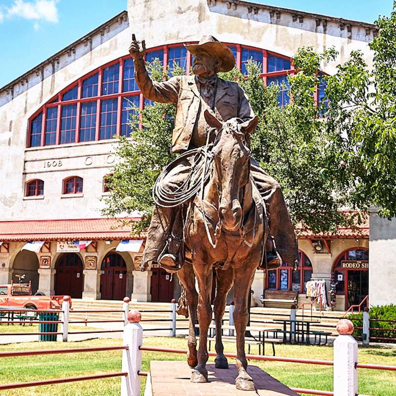 Full Size Outdoor Bronze Famous Cowboy Statue Cowtown Colesium Art - Bronze Horse Statues - 3