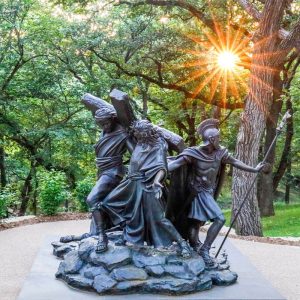 Stations of the Cross V: Simon of Cyrene Helps Bear the Cross Bronze Statue