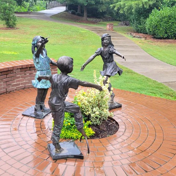 Life Size Bronze Child Sculpture Playing Rabbit Chasing Garden Decor - Bronze Children Statues - 10