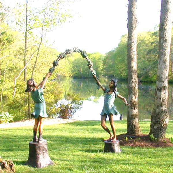 Life Size Bronze Child Sculpture Playing Rabbit Chasing Garden Decor - Bronze Children Statues - 6