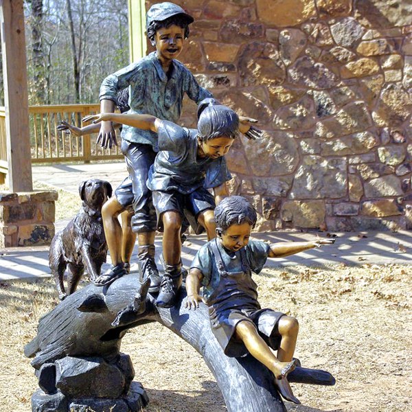 Life Size Bronze Child Sculpture Playing Rabbit Chasing Garden Decor - Bronze Children Statues - 9