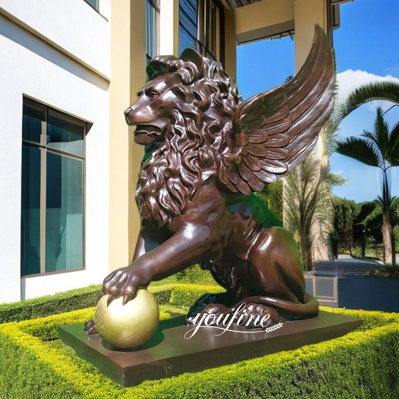 Bronze Ancient Life Size Winged Lion Statue for Sale - Bronze Lion Statues - 1