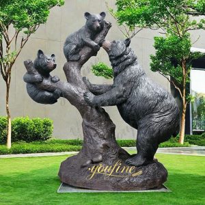 Life Size Bronze Climbing Bear And Cubs Statue Outdoor Art for Sale