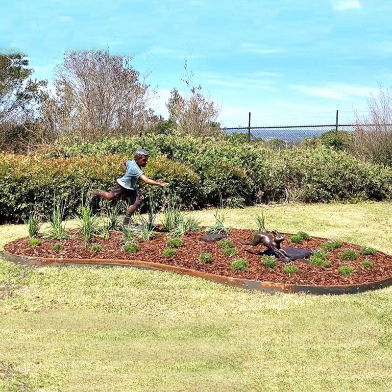 Life Size Bronze Child Sculpture Playing Rabbit Chasing Garden Decor - Bronze Children Statues - 3