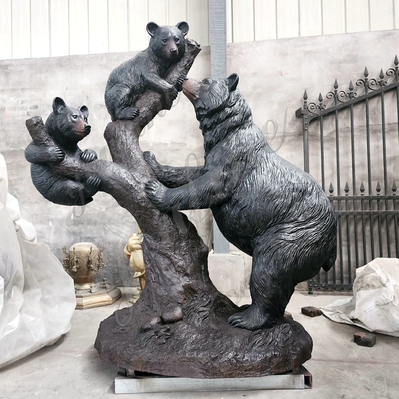 Life Size Bronze Climbing Bear And Cubs Statue Outdoor Art for Sale - Bronze Bear Statues - 2