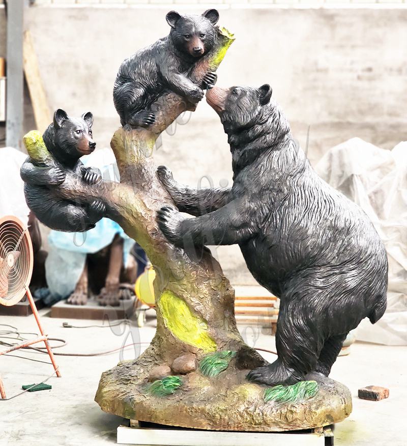 Life Size Bronze Climbing Bear And Cubs Statue Outdoor Art for Sale - Bronze Bear Statues - 3