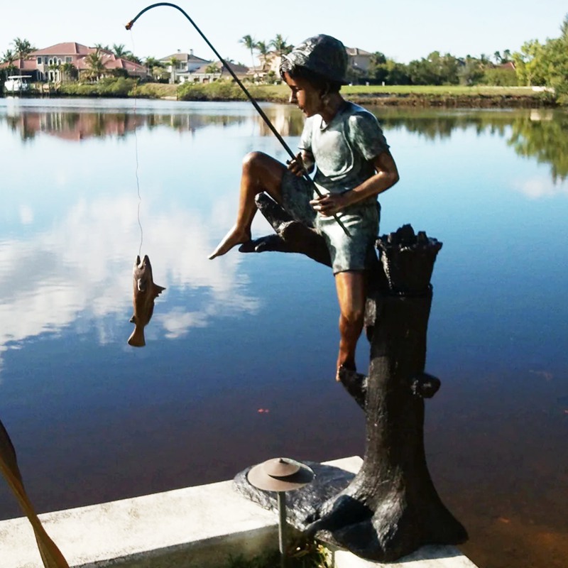 Bronze fishing boy Fountain Statue