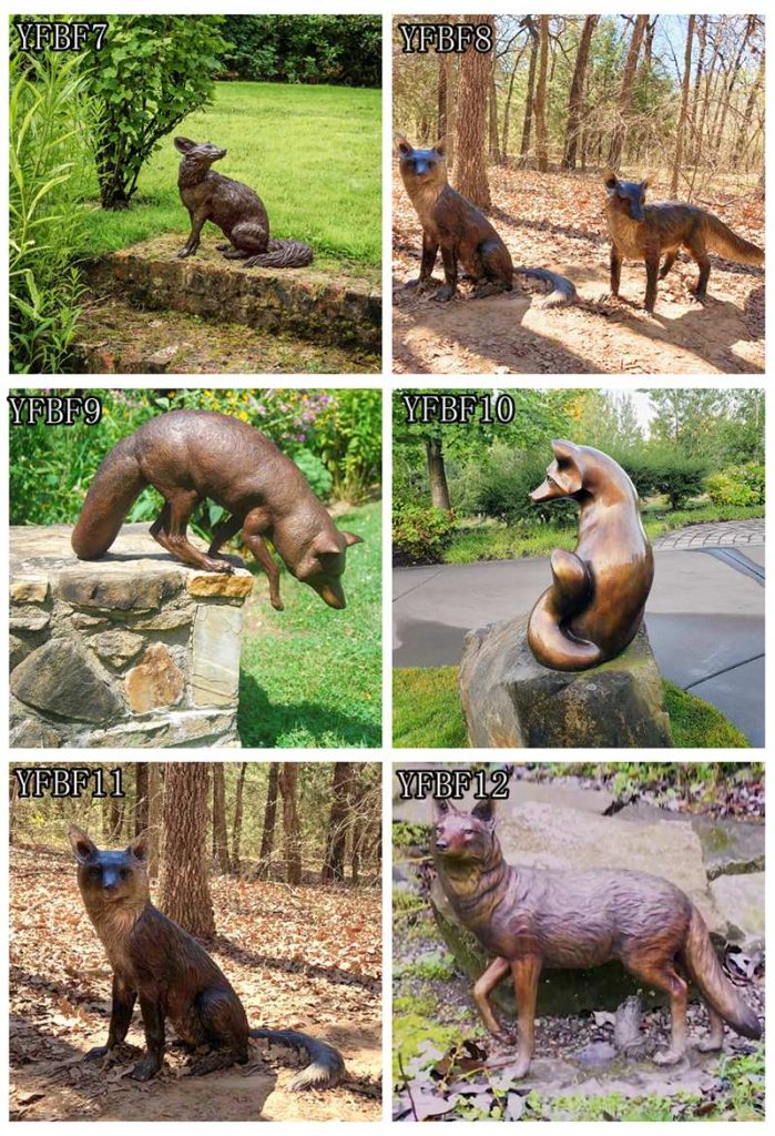 Life Size Cast Bronze Family Fox Statue Outdoor Garden Art - Bronze Wildlife Sculpture - 12