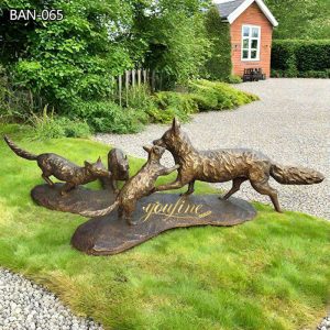 Life Size Cast Bronze Family Fox Statue Outdoor Garden Art